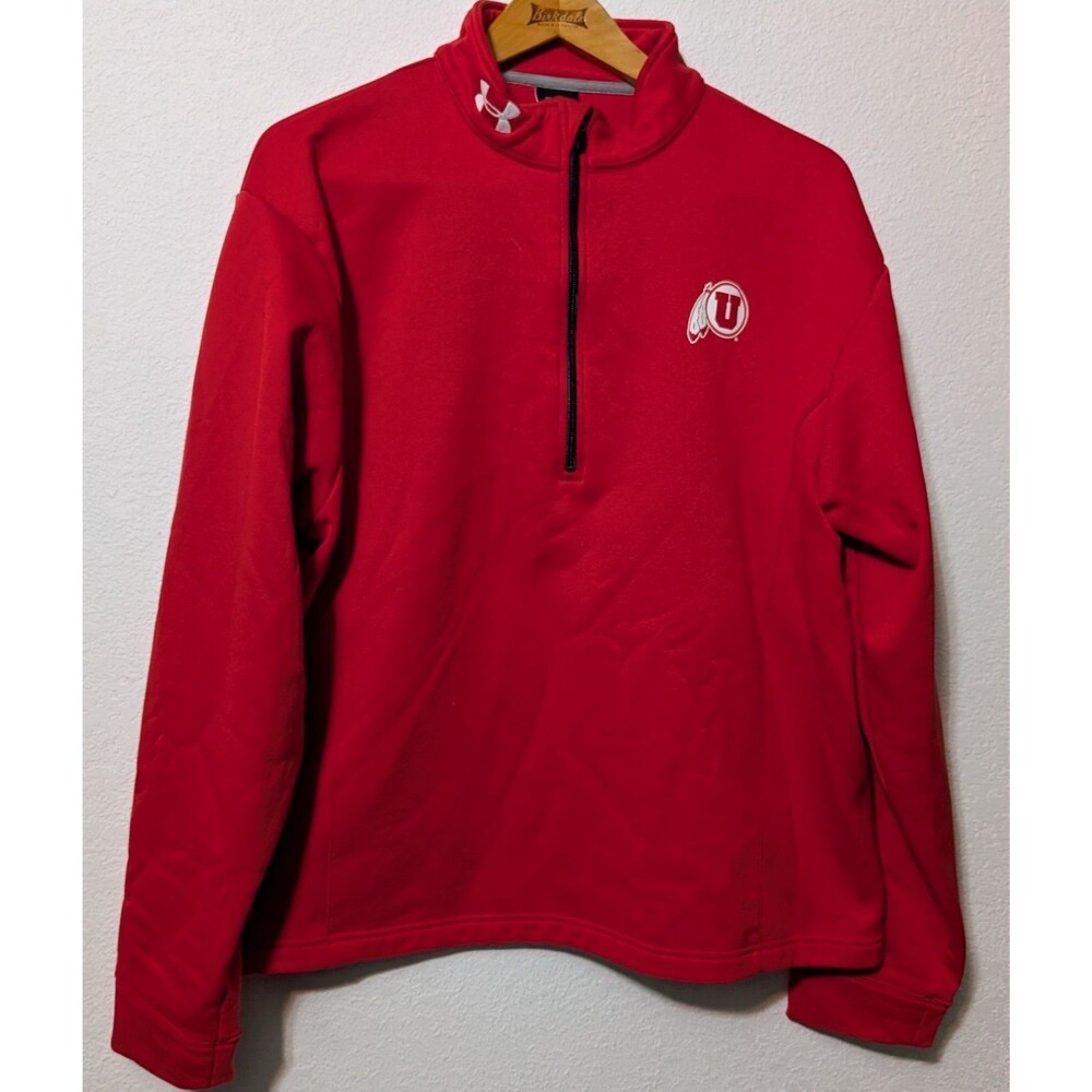 Utah Utes 1/4 Zip Pullover Mens Large Under Armour Activewear Mock Neck Red (A4)